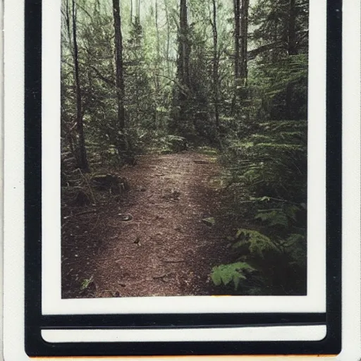 Prompt: polaroid photo of something awful found in a forest