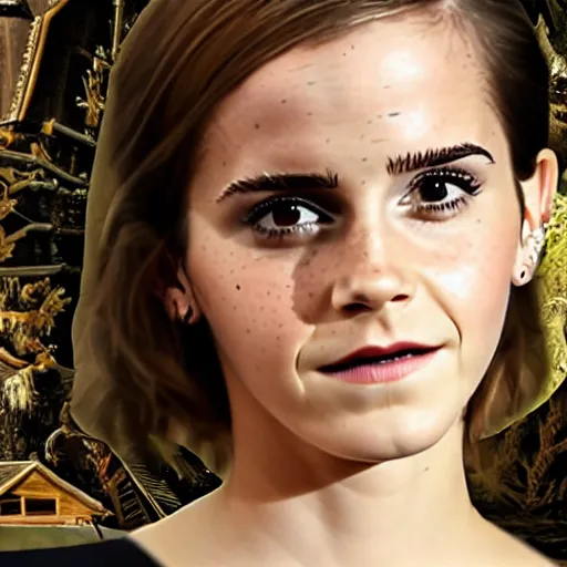 Image similar to Emma Watson emerging from a cuckoo clock