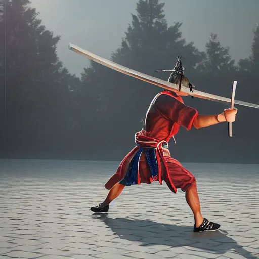 Image similar to 8 k hd detailed octane render of a samurai training session