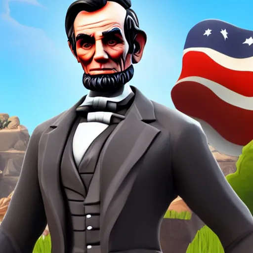 Prompt: abraham lincoln skin in fortnite, 3 d model, video game, high quality, colorized
