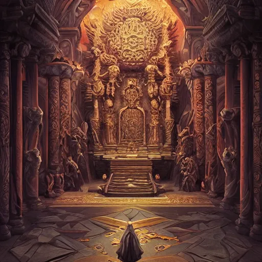 Prompt: massive ornately carved throne of Caesar illustration by Renato muccillo and Andreas Rocha and Johanna Rupprecht + dofus colors, wakfu colors + symmetry + greco-roman art, intricate ink illustration, intricate complexity, epic composition, magical atmosphere + wide long shot, wide angle + masterpiece, trending on artstation