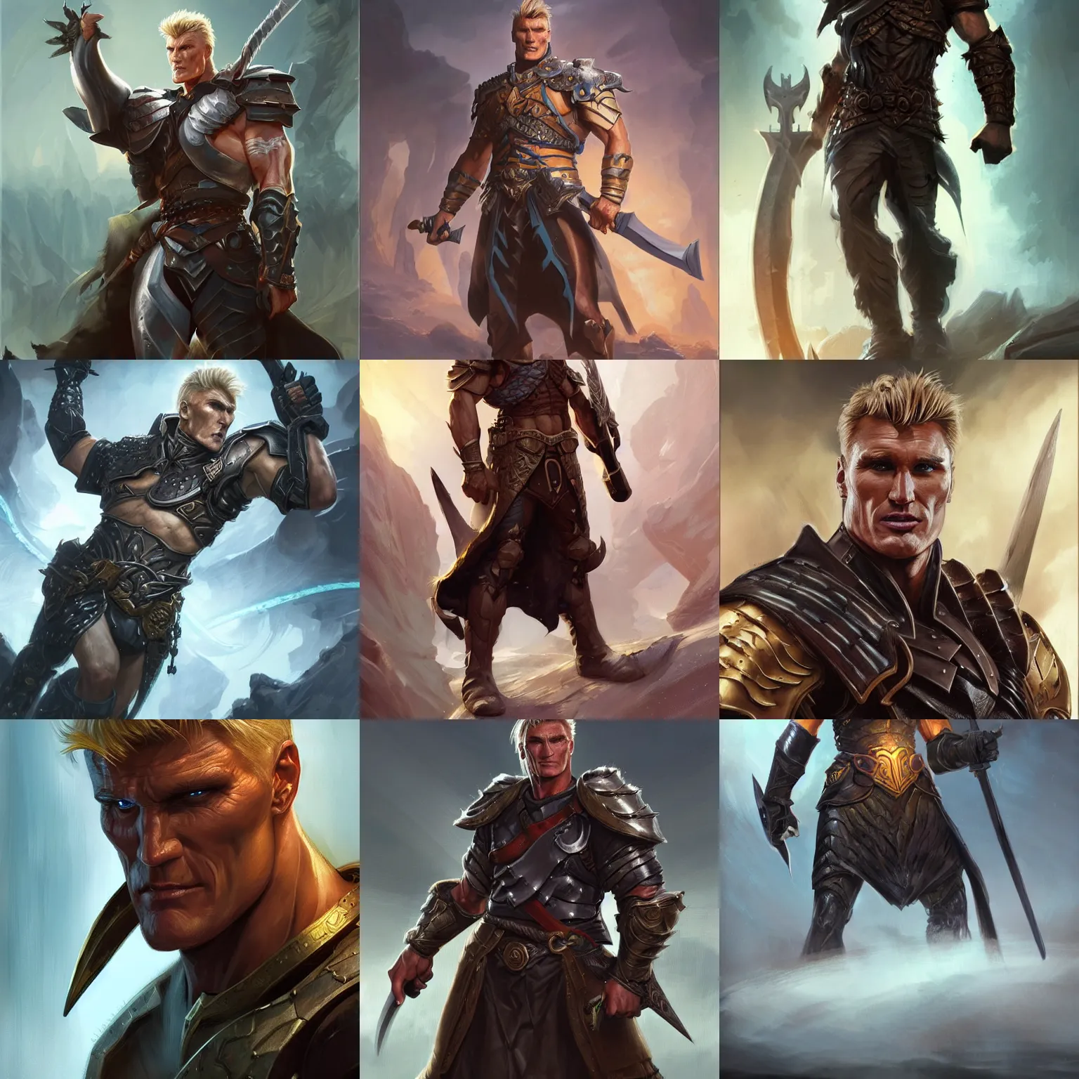 Prompt: digital fantasy painting of dolph lundgren as a D&D paladin, by artgerm and Greg Rutkowski, trending on artstation, high detail, character design, character concept, illustration, concept art, sharp focus, smooth