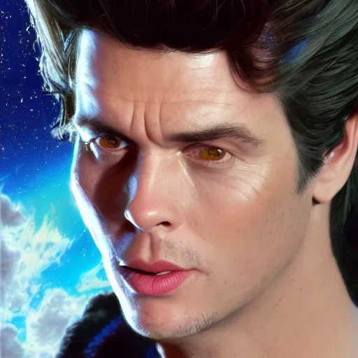 Image similar to hyperrealistic film still of ace ventura hiding in space, stunning 3 d render, inspired by istvan sandorfi & greg rutkowski & unreal engine, perfect facial symmetry, dim volumetric cinematic lighting, 8 k octane comprehensive render, extremely hyper - detailed, incredibly lifelike attributes, intricate, real flesh texture, masterpiece, artstation, stunning,