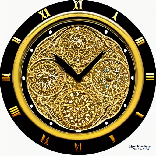 Image similar to golden intricate watch face, digital art