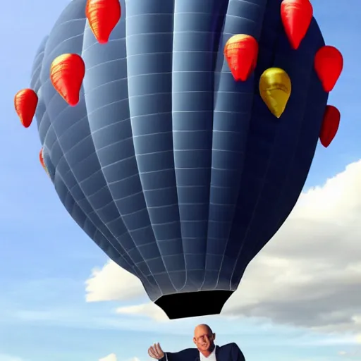 Image similar to Jeff Bezos floating head as a Hot air balloon in the sky