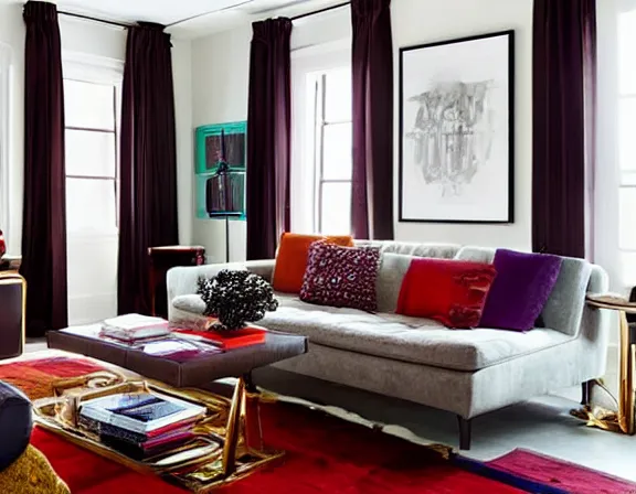 Image similar to apartment designed by nate berkus, rich royal colors