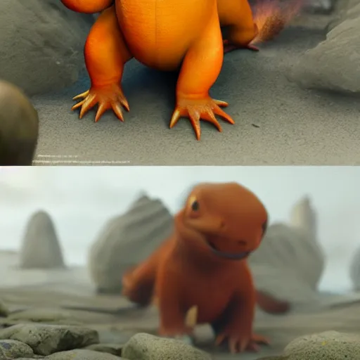 Image similar to hyperrealistic charmander, stunning 3 d render inspired by istvan sandorfi & greg rutkowski & mike judge, perfect symmetry, dim volumetric cinematic lighting, 8 k octane comprehensive render, extremely mega hyper - detailed and lifelike attributes & atmosphere, intricate, realistic flesh texture, masterpiece, artstation, stunning,