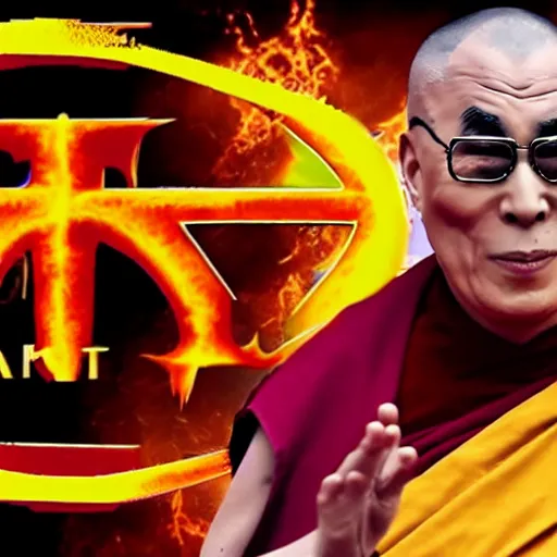 Image similar to Dalai Lama mortal kombat fatality, brutality, mk11, kombat league, twitch, tournament play, 4K 60 fps