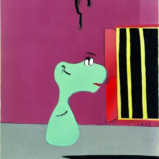 Image similar to A character by Charles Addams and Milton Avery