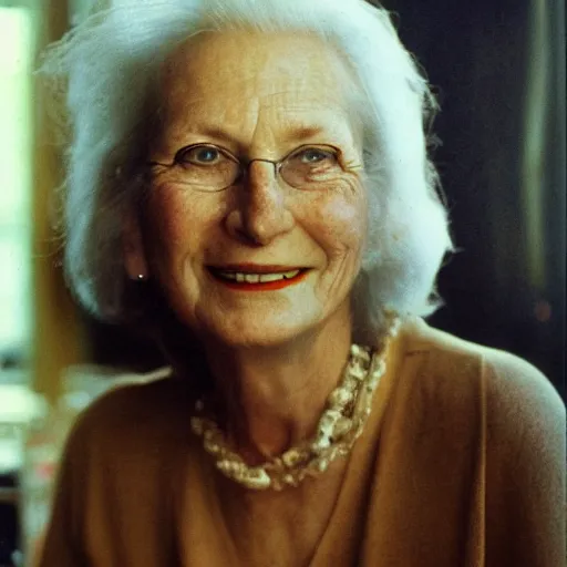 Prompt: Candid portrait photograph of Wilma Deering taken by Annie Leibovitz