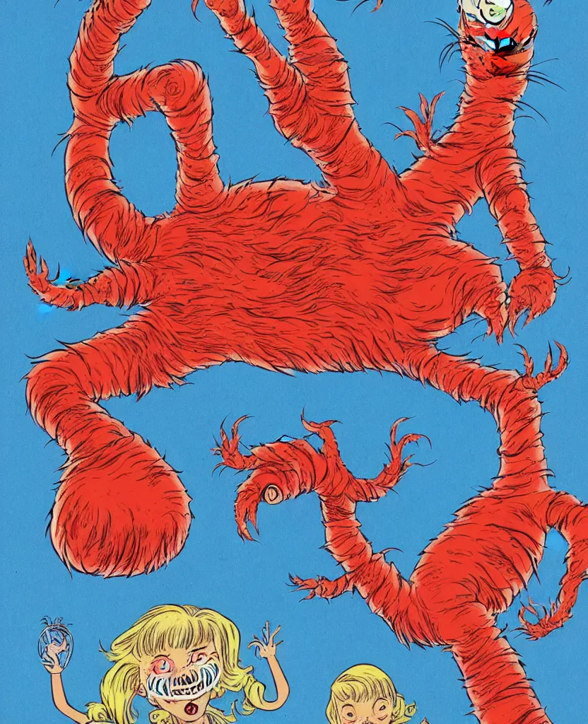 Image similar to childrens book cover for Nightmare on Elm street by Dr Seuss, dr. Seuss art, childrens book, illustration, detailed