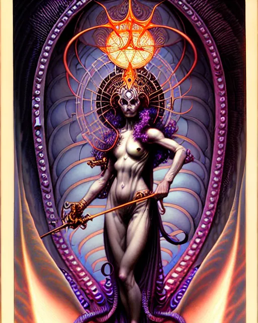 Prompt: temperance the tarot card, fantasy character portrait made of fractals, ultra realistic, wide angle, intricate details, the fifth element artifacts, highly detailed by peter mohrbacher, hajime sorayama, wayne barlowe, boris vallejo, aaron horkey, gaston bussiere, craig mullins