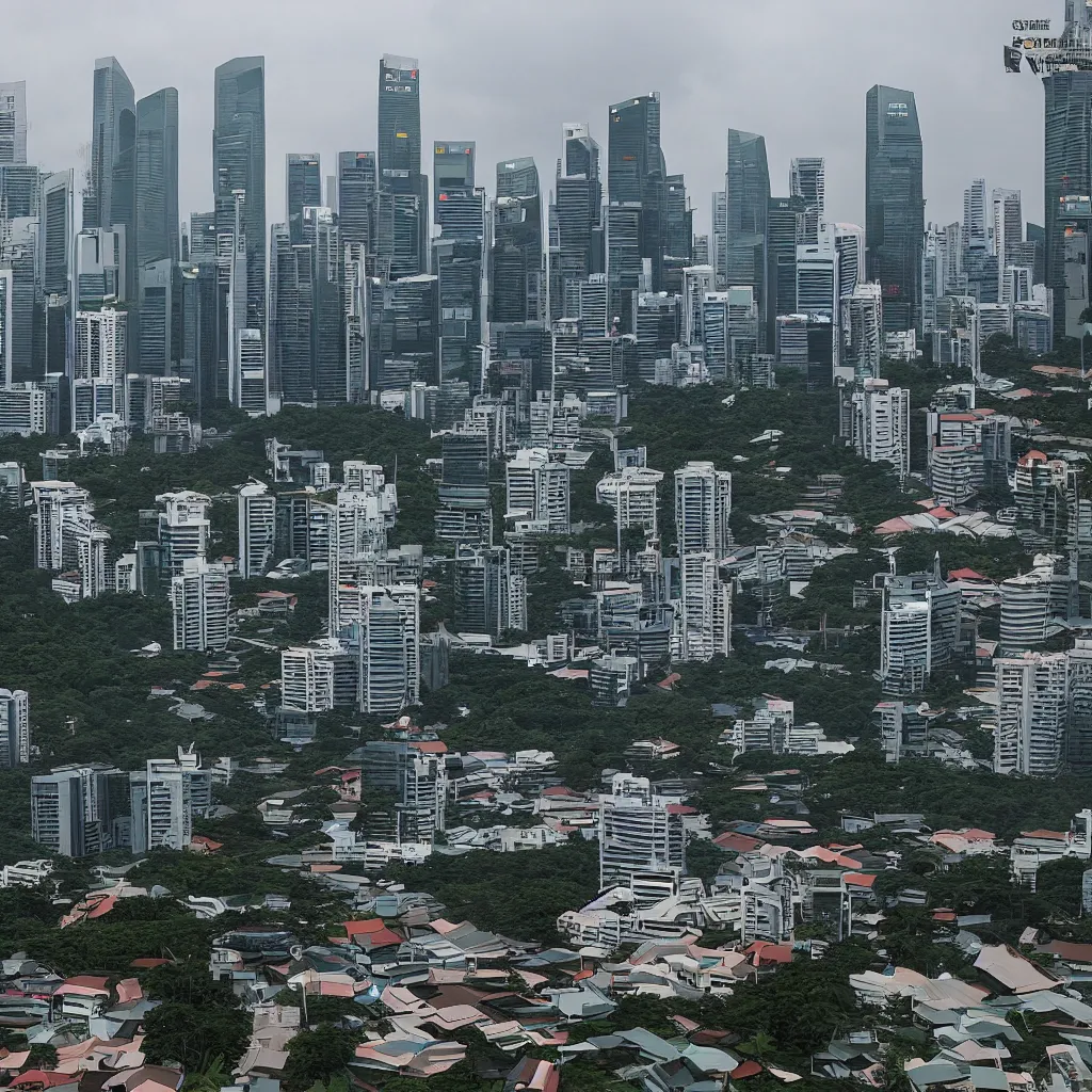 Image similar to singapore, post - apocalyptic