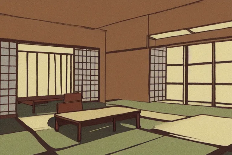 Image similar to concept art of japanese room, sen no rikyu, urasenke, paint style