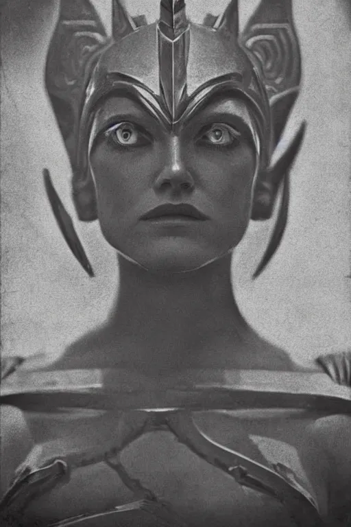 Image similar to she - ra, portrait, full body, symmetrical features, silver iodide, 1 8 8 0 photograph, sepia tone, aged paper, sergio leone, master prime lenses, cinematic