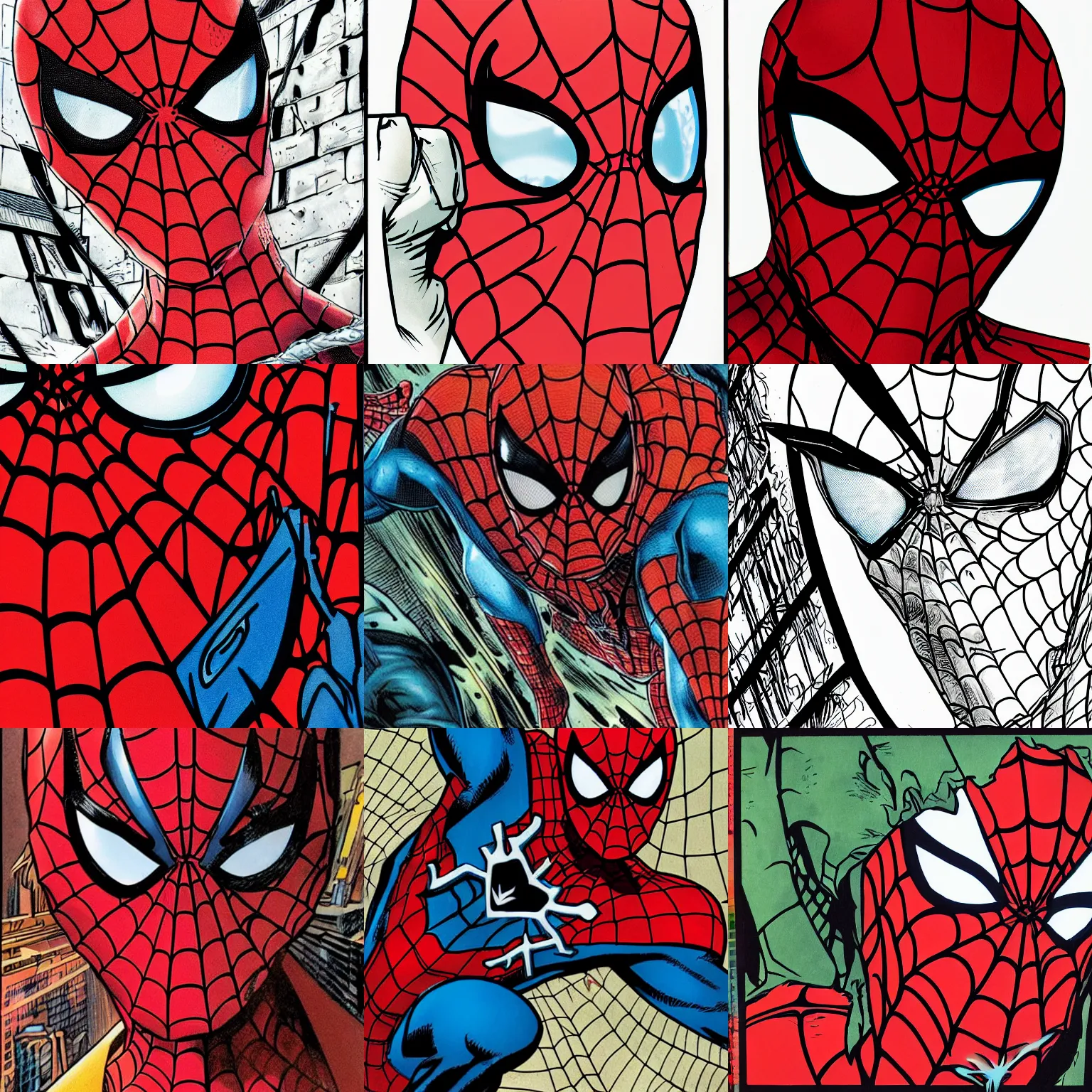 Prompt: close up headshot of spider-man , comic book color drawing by todd mcfarlane