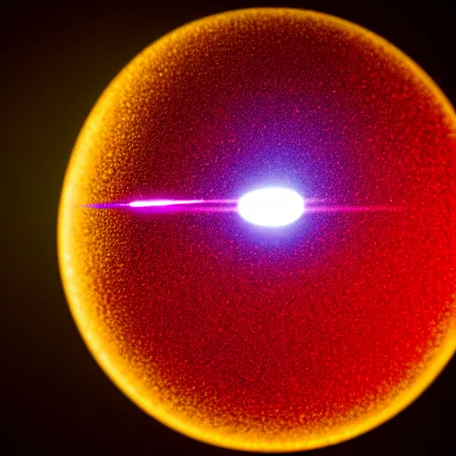 Image similar to a ball of gold nanoparticles, illuminated by a red laser beam