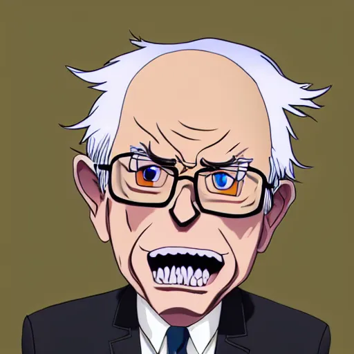 Prompt: Bernie Sanders as a character from popular anime Jojo’s bizarre adventure, trending on artstation, 4k