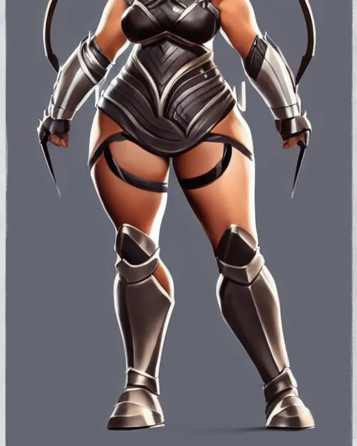 Image similar to concept art of a thicc female futurstic warrior, smooth slim fitted armor, sleek design, aerodynamic design, holding a large futurstic bow | | epic - fine - clean, polished, trending on artstation, brush strokes