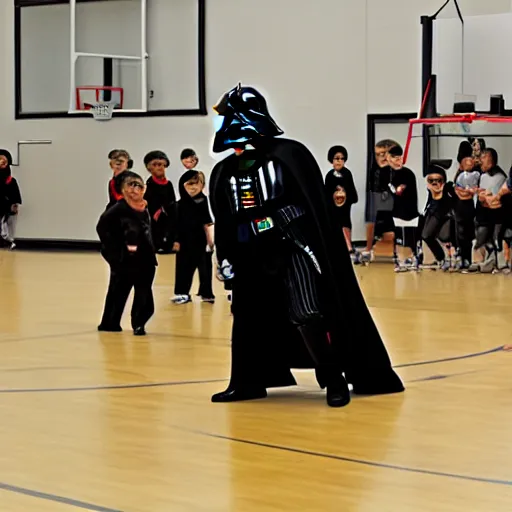Image similar to Darth Vader playing dodgeball against middle school students