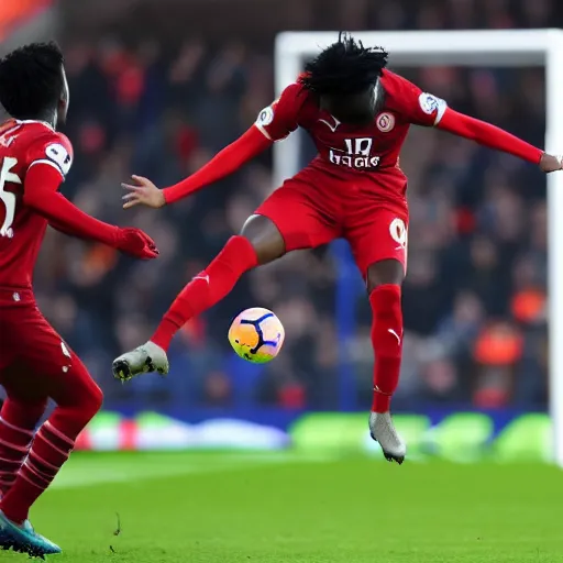 Prompt: bukayo saka scores a header against leicester city