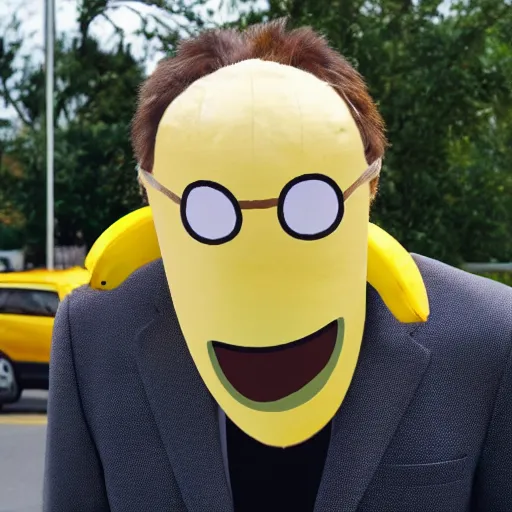 Image similar to banana head, a man wearing a suit banana head