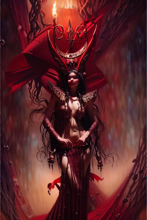 Prompt: the dark magic queen of hearts, dark fantasy by gaston bussiere, bayard wu, greg rutkowski, giger, maxim verehin