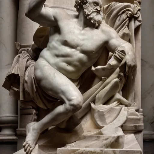 Image similar to marble statue Hephaestus at the Forge by Guillaume Coustou the Younger (at Louvre)