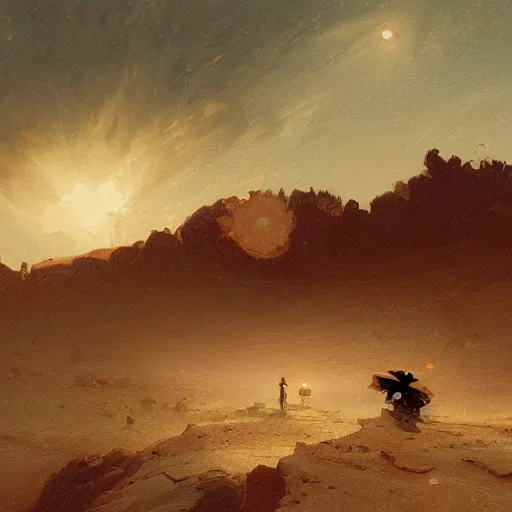 Prompt: an oil painting of a dry and cracked desert on an alien planet with an electrical storm above by carl spitzweg tuomas korpi and greg rutkowski