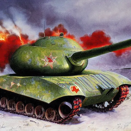 Prompt: soviet tank attack, battle painting by Peter Krivonogov