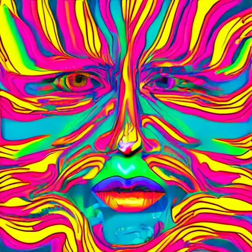 Image similar to a cool colourful psychedelic face in the style of an album cover