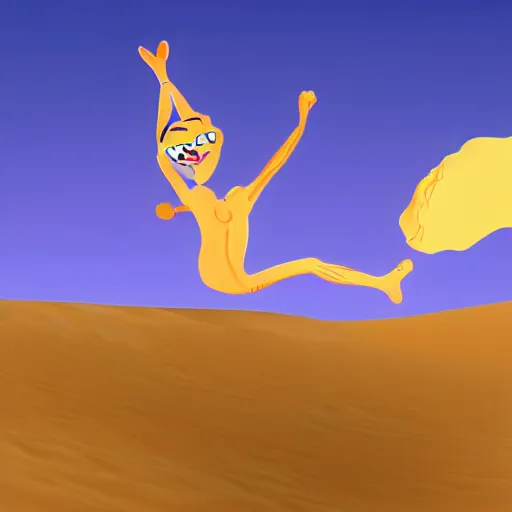 Prompt: a humanized happy cat dancing on sands ,