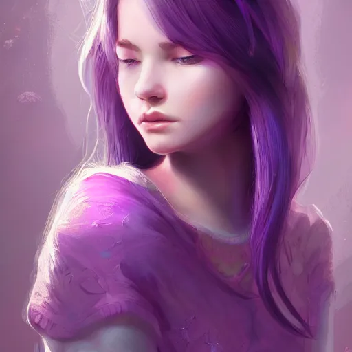 Image similar to teen girl, violet hair, gorgeous, amazing, elegant, intricate, highly detailed, digital painting, artstation, concept art, sharp focus, illustration, art by ross tran