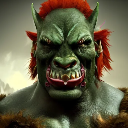 Image similar to beautiful redhead orc with warrior outfit, clash royal style characters, unreal engine 5, octane render, detailed, cinematografic, cinema 4 d