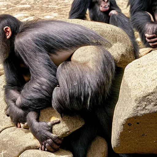 Prompt: The Rock killed by herd of pissed off chimpanzees holding spears