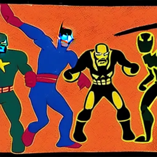 Image similar to a prehistoric cave painting of the avengers battling thanos