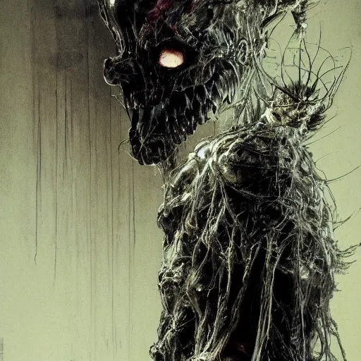 Image similar to a nightmarish mysterious demonic creature, translucent neon, cinematic by tsutomu nihei, by emil melmoth, gustave dore, craig mullins, yoji shinkawa,