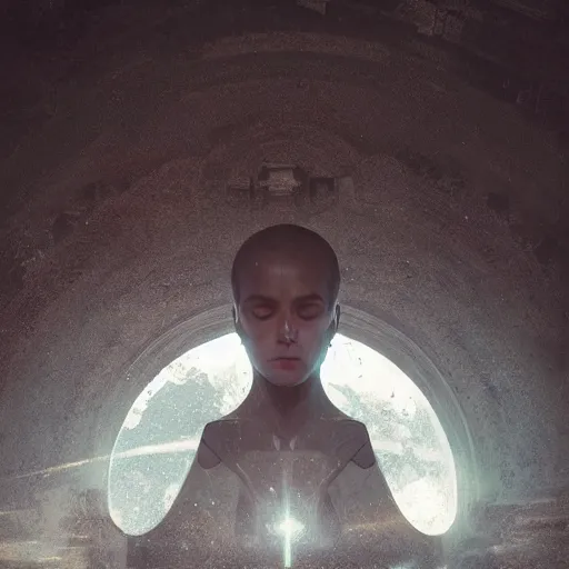 Image similar to centered rule of thirds 5 0 mm film still of the hyperintelligent technological singularity soul, 3 d render octane, sharp focus, art by greg rutkowski