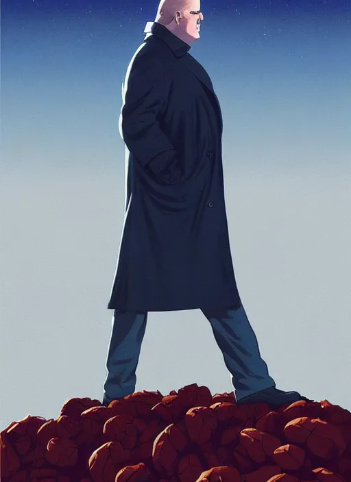 Prompt: poster artwork by Michael Whelan and Tomer Hanuka, Karol Bak of Jim Gaffigan hitman in peacoat from scene from Twin Peaks, clean, simple nostalgic, domestic