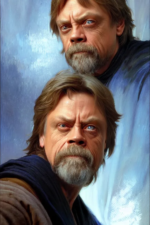 Prompt: detailed portrait of a mark hamill dressed as jedi, painting by gaston bussiere, craig mullins, j. c. leyendecker