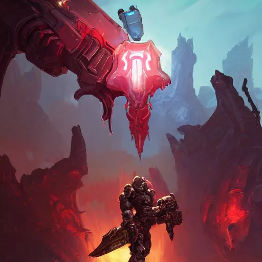 Image similar to doom slayer, warframe, fantasy art heartstone video game icon, 2 d game art gta cover, official fanart behance hd artstation by jesper ejsing, by rhads, makoto shinkai and lois van baarle, ilya kuvshinov, rossdraws