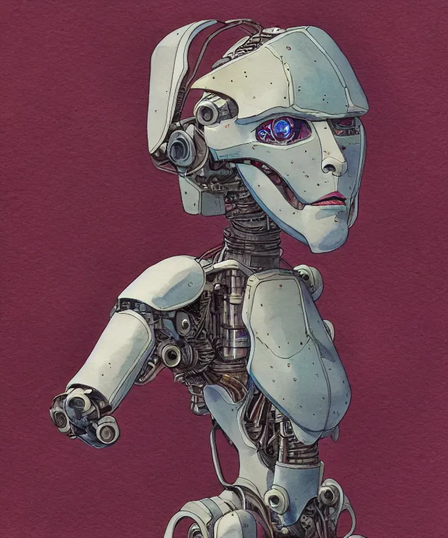 Image similar to a watercolor painting character portrait of a robot machine mutant in the style of jean giraud in the style of moebius trending on artstation deviantart pinterest detailed realistic hd 8 k high resolution