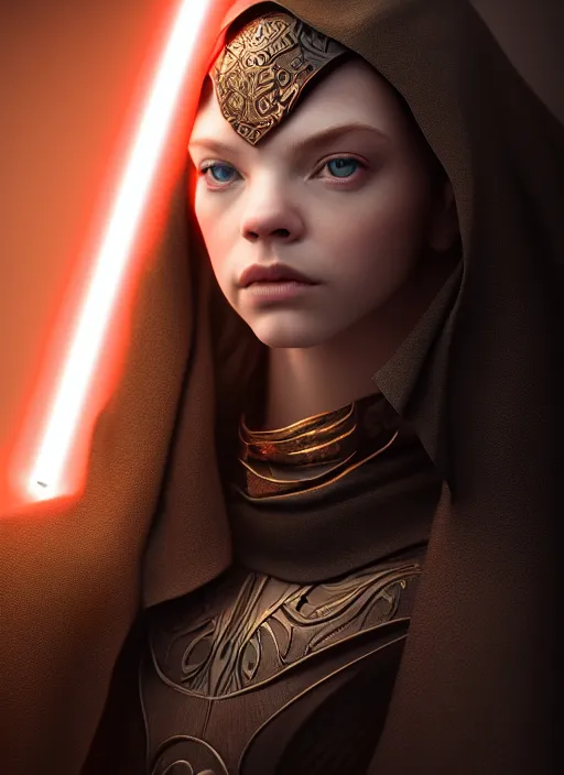 Image similar to Sith Lord playd by Anya taylor joy, studio light, photoreal, daz3d,intricate,elegant,highly detailed,8k,digital painting,concept art, sharp focus, illustration,golden ratio