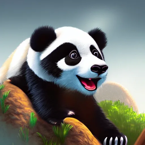 Image similar to a cartoon panda, Disney, digital art, highly detailed, award winning, concept art, intricate, sharp focus, masterpiece, Trending on Artstation HQ, unreal engine 5, 4K UHD image