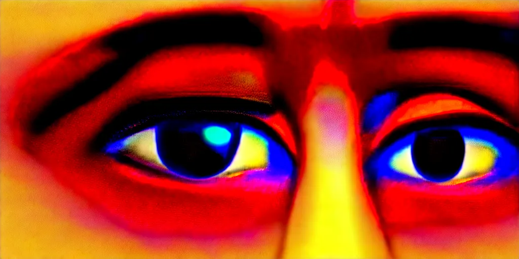 Prompt: a closeup of a person's face using a computer at night, just the light from the screen, reflective eyes, extremely detailed