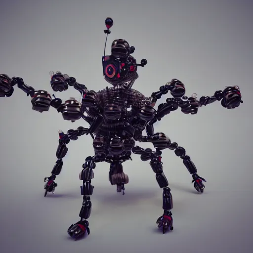 Prompt: mechanical spider robot with eight legs and strings, insane details, sharp focus, octane render