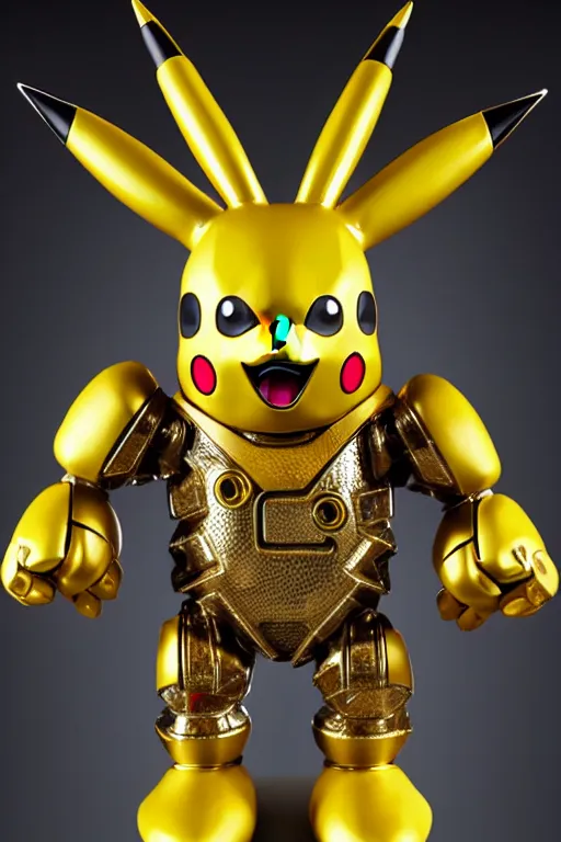 Prompt: pikachu terminator metal golem, intricate details. front on, symmetrical. industrial design. good design award, innovative product concepts, most respected design