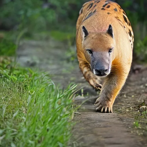 Image similar to mix between a jaguar and a capybara, ultrarealistic, detailed, award winning photography