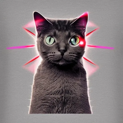 Image similar to cat with laser eyes, graphic tees