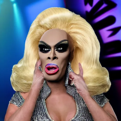 Image similar to donald trump in drag on ru paul's drag race